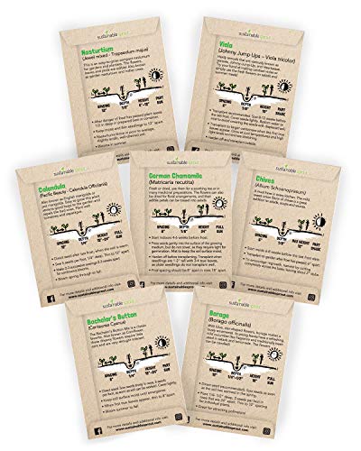 Edible Flower Seeds for Planting: 7 Variety Packets: Viola, Calendula, Chamomile, Chives, Bachelor Button, Borage & Nasturtium, Annual & Perennial Edible Flower Seeds Garden Kit by Sustainable Sprout - Image 2