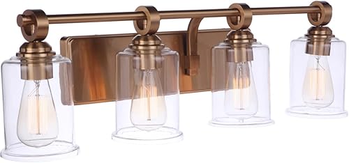 Miniatura 2 de Craftmade 56404-SB Romero - Lámpara cilíndrica de cristal transparente para tocador de baño, 4 luces, 240 vatios totales, 9 pulgadas de alto x 30