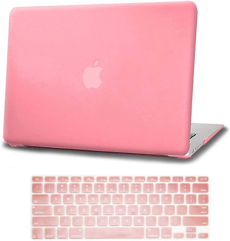 AmaBe for MacBook Air 11 inch/11.6" Case Model: A1370 / A1465,Bundle 2 in 1Rubberized Hard Shell Cover Case + Silicone Keyboard Cover Skin Pink