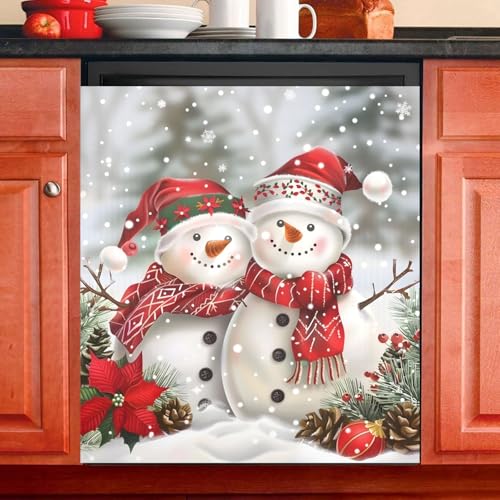 Two Adorable Snowman Dishwasher Magnet Cover Sticker Panel Decal Refrigerator Magnetic Decorative