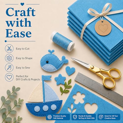 Image of Sky Blue Large Felt Fabric 36 inch x 36 inch (1 Square Yard), 1mm Stiff Felt Sheet, Nonwoven Fabric for Crafts, DIY Projects, Art, Sewing, Lining & Decorations