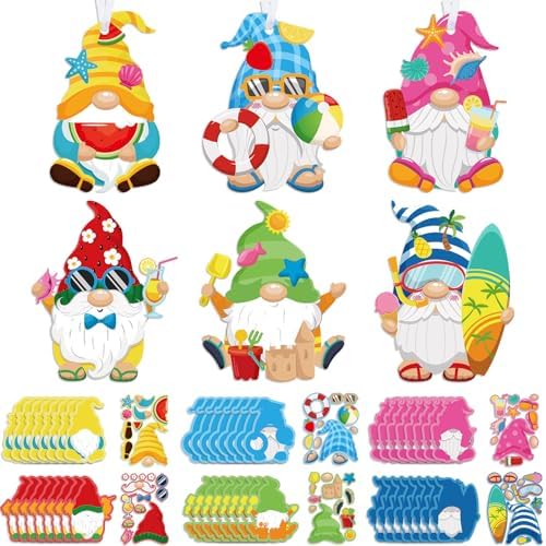 Pasimy 48 Packs Summer Craft Kits for Kids DIY Hawaii Aloha Gnome Craft Preschool Art Craft Set Make Your Own Gnome Craft Summer Gnome Ornament Kit for Kids Summer Party Classroom Favors Activities