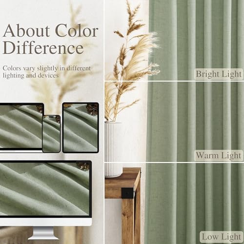 Nanspring Light Sage Linen Curtains 84 Inch Length 2 Panels Set for Living Room Rod Pocket Back Tab Light Filtering Window Drapes for Bedroom Dining Room Protect Privacy Country Farmhouse Decor 52x84 by Nanspring - Image 3