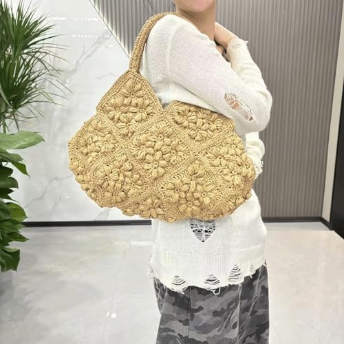 Bolso de playa tejido floral para mujer miniatura 3