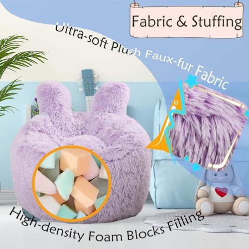 Image of Fluffy Bean Bag Chair for Kids, with Plush Faux Fur Cover, 2.5FT Memory Foam Bean Bag Chairs for Teens & Kids, Ultra Soft Sofa for Living Room /Bedroom /Dorm,Purple