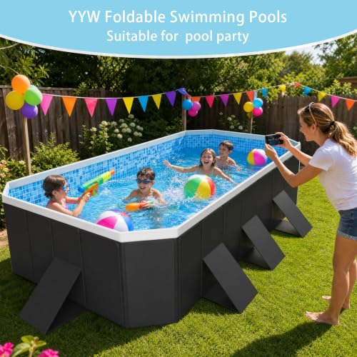 YYW Foldable Swimming Pools Non-Inflatable Hard Plastic Family Pool for Boys, Girls and Adults Pools with Drain Plug and Drain Hole for Outdoor, Garden, Backyard(Dark Gary,3m/118.11in/9.84ft) by YYW - Image 6
