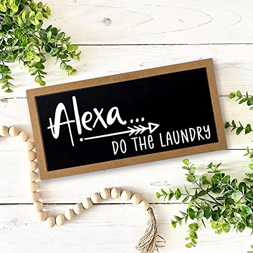 Mayavenue Funny Laundry Room Kitchen Decor Hanging Sign - Alexa Do The Laundry Door Sign For Room Wall Farmhouse Bathroom Home Decorations, 5 X 10 Inch (Black Background) #TOP3