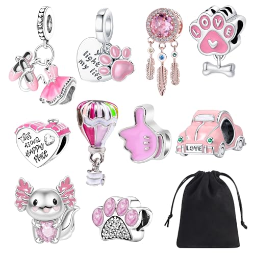 MLPKOI Lot de Breloques pour Bracelet, Charms de Combinaison pour Femme Compatible Européen les Bracelets et les Colliers Idée Cadeau pour Maman, Voyage ou Anniversaire (Rose)