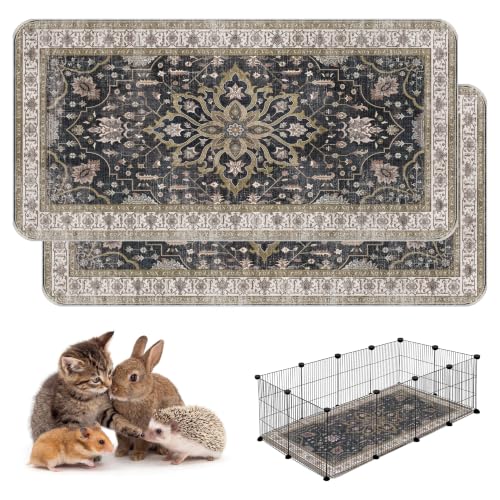 Image of Washable Guinea Pig Pee Pads,Absorbent Reusable Guinea Pig Cage Liners,Waterproof,Leak-Proof & Non-Slip Potty Pads for Small Animals Rabbit Hamster Rat.(Black Floral,24 inchx48 inch)