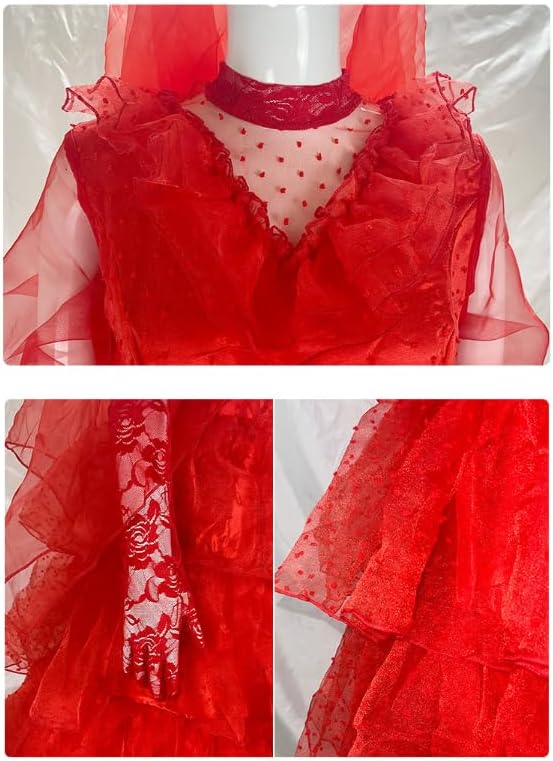 Red Gothic Wedding Bride Costume Adult Women Red Bride Wedding Dress with Veil