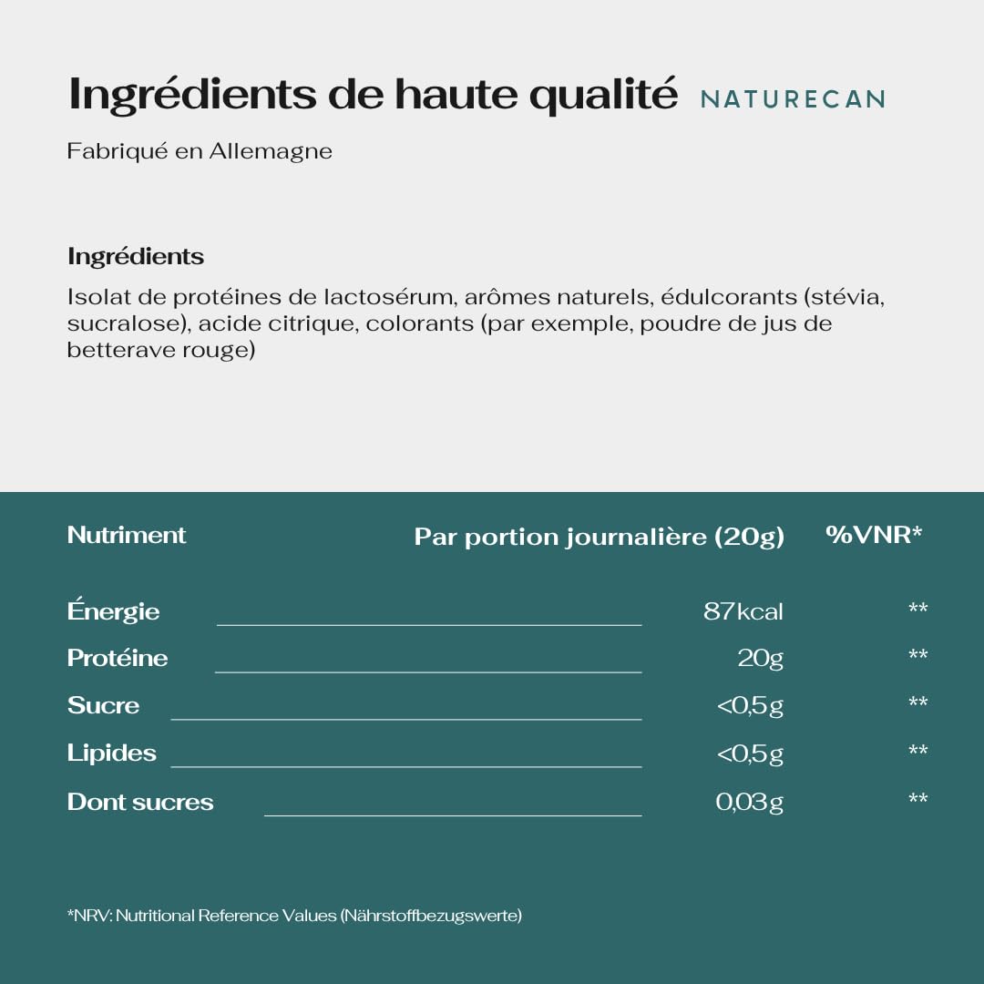 Naturecan Protéines de Lactosérum Claires – Saveur Pêche Thé Glacé – 20 g de protéines par portion – Sans sucre – 40 portions – 1 kg.