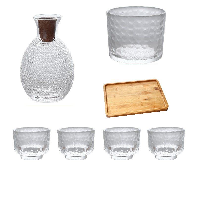 Service à saké en verre de 7 pièces style japonais épuré