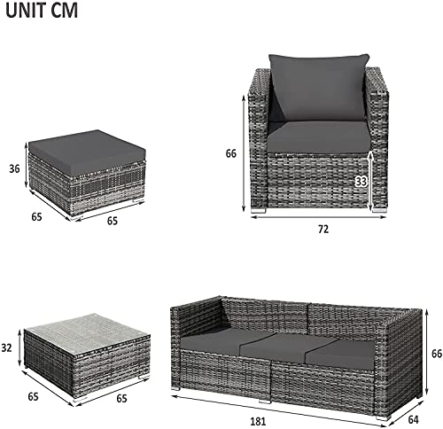 Garten Lounge Set Polyrattan Sitzgruppe für 5 Personen Gartenmöbel-Set mit Tisch, inkl. Sitzkissen für Garten Balkon… – Bild 7