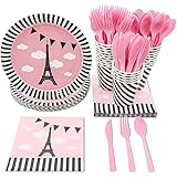 Parisian Party Bundle, Includes Plates, Napkins, Cups, and Cutlery (24 Guests,144 Pieces)