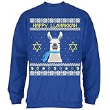 Llama Llamakkuh Ugly Hanukkah Sweater Royal Adult Sweatshirt - Large Blue