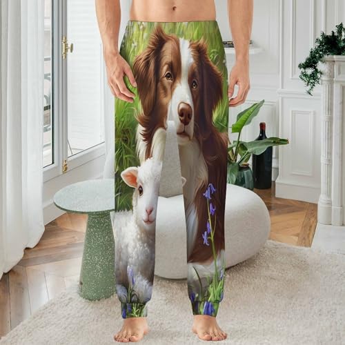 Border Collie Dog Sheep Men's Pajamas Pants Lightweight Sleep Lounge Pant Pjs Bottoms Casual Sleepwear2