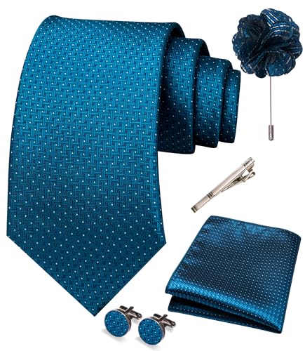 Image of JEMYGINS Mens Tie and Pocket Square,Lapel Pin,Cufflinks,Tie Clip Sets with Gift Box 5PCS