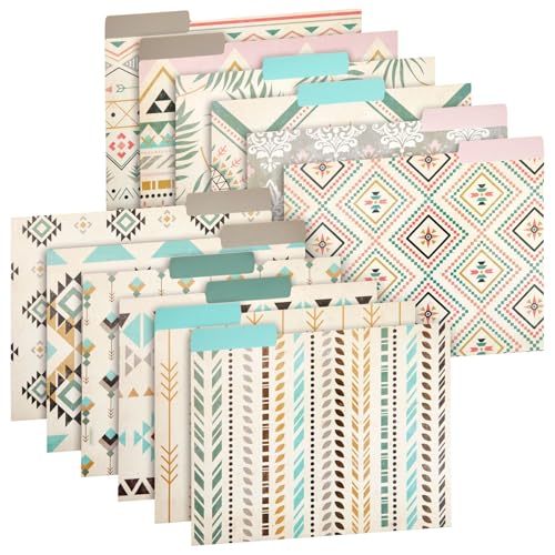 12 Pack Boho-Themed Decorative File Folders, 1/3 Cut Tab, Cute Office Supplies for Women (9.5 x 11.5 in)