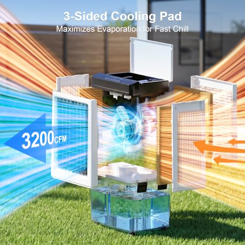 Image of Uthfy 3200CFM Swamp Cooler, 40 inch Evaporative Air Cooler with 8Gal Detachable Water Tank, 120 Oscillation, Remote, 12H Timer, 3 Speeds, Portable Cooling Fan for Home, Garage, Patio, Workshop