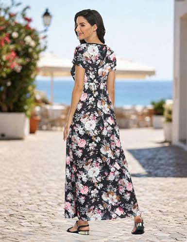 Image of Lacavocor Womens Short Sleeve Maxi Dresses Empire Waist Long Dress