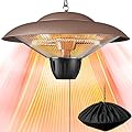 Outdoor Patio Heater, 1500W Electric Hanging Patio Heater, Ceiling Mounted Heater for Balcony, Infrared Heater for Courtyard, Garage, Patio, Overheat & Tip-Over Protection, IP34 Waterproof, Brown