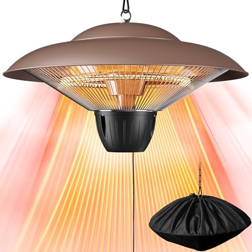 Patio Heater for Outdoor Use 1500W Electric Infrared Hanging Heater, Ceiling Mounted, Waterproof for Porch, Garage, Balcony, Overheat Protection Brown