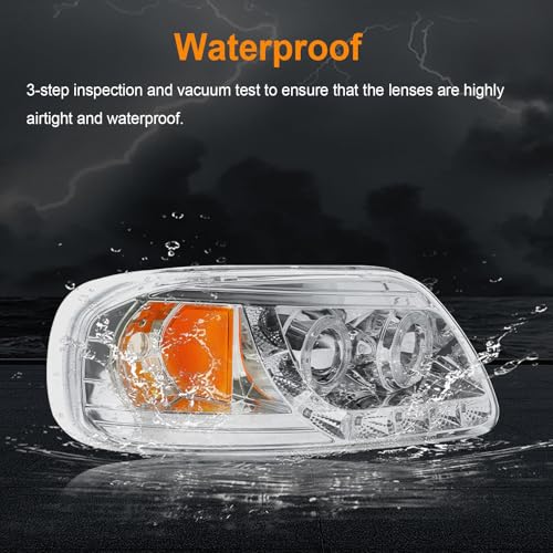 Image of LED Projector Headlight Assembly Fit 1997-2003 Ford F150 / 2004 Ford F150 Heritage /97-99 Ford F250 Light Duty /97-02 Ford Expedition Pair ofc Chrome Housing Amber Reflector