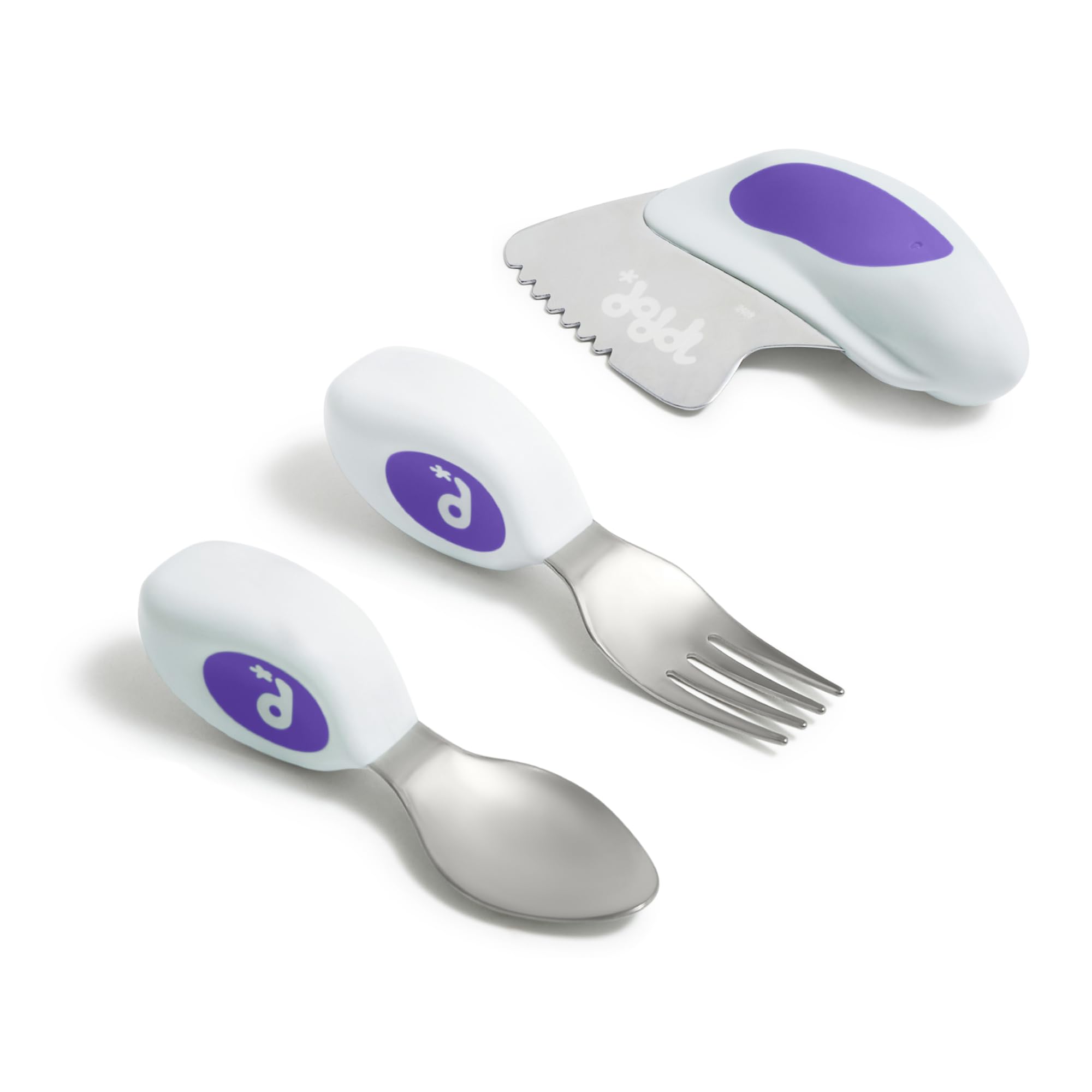 doddl Toddler Utensils, Ergonomic Fork Spoon and Knife Set for Self Feeding, Stainless Steel Silverware for 1-3 Year Olds, BPA Free, Dishwasher Safe (Indigo)