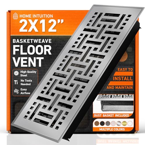 2X12 Floor Vent Covers Floor Register with Mesh Cover Trap, Heat and Air, Walkable Metal Floor Vent for HVAC Duct, Basketweave, Light Grey