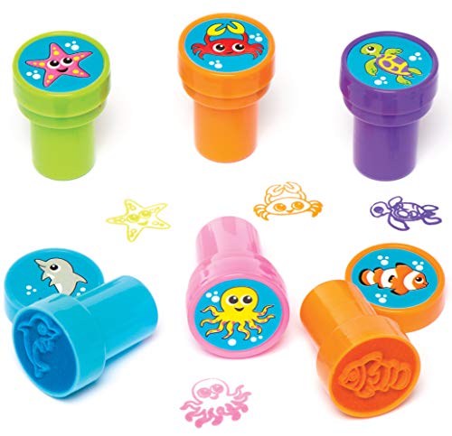 Baker Ross Sellos Auto-Entintados Vida Marina (Paquete de 10) Perfectos Para que los Niños Decoren Tarjetas, Manualidades o Letras, Ideales Para El Hogar, la Escuela y Grupos de Manualidades