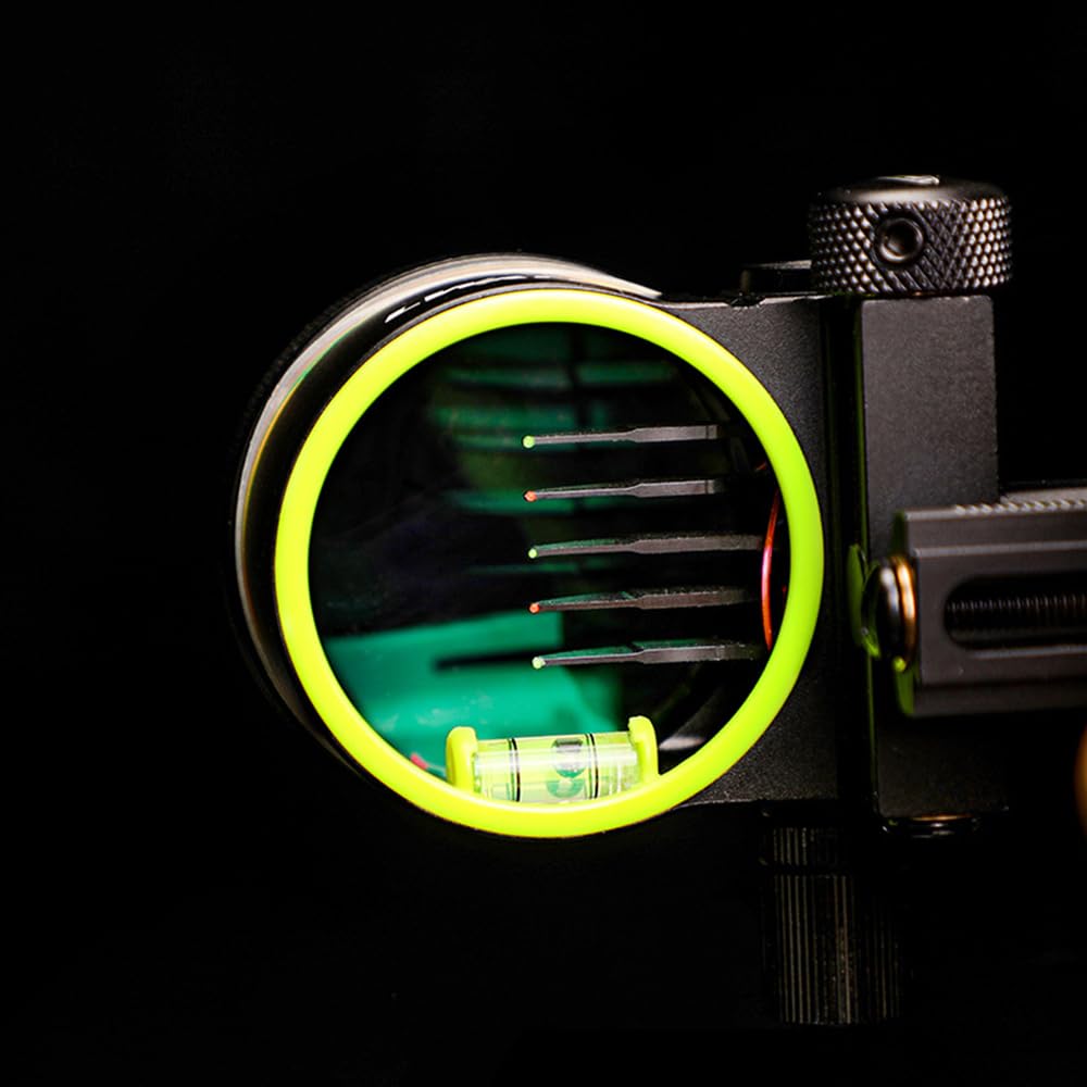 Kissybride 5 Pin Bow Sight, 019 Fiber Optics Archery Sight with 8X Magnification Sight Lens, Windage & Elevation Micro Adjustment (2X Lens)