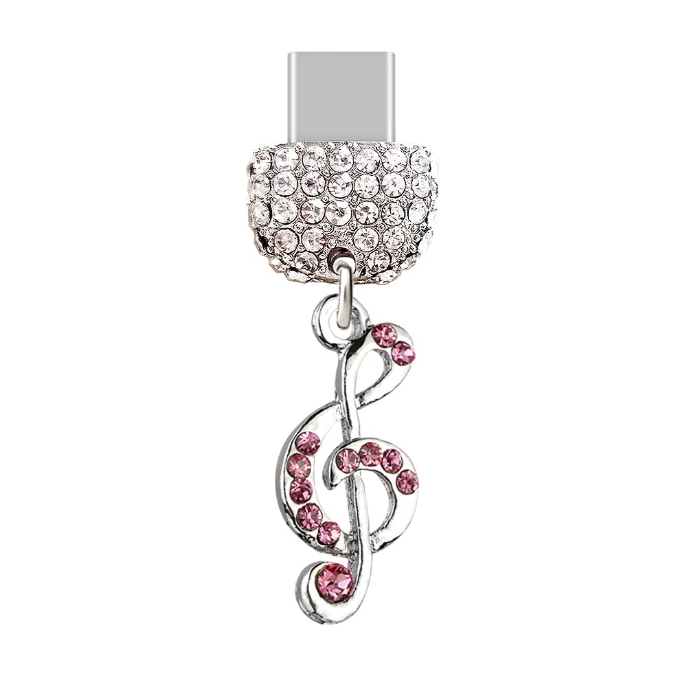 ELISE & FONDA TP105 Type-C USB Charging Port Gorgeous Crystal Anti Dust Plug Music Note Pendant Cell Phone Charm for Samsung Galaxy/Huawei/OnePlus/Xiaomi/oppo New Android Phones