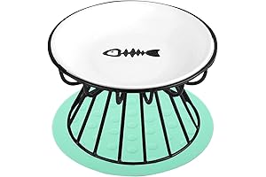 Premium Whisker Friendly Elevated Cat Bowls, Prevent Whisker Fatigue, Anti-Vomit Flat Wide...