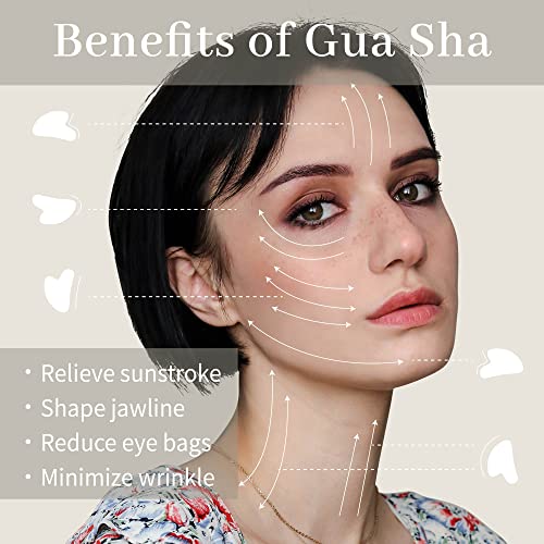 Image of Rena Chris Gua Sha Facial Tools: Natural Jade Stone Guasha Tool for Face Acupuncture Therapy, Facial Massager for Jawline Sculpting and Puffiness Reducing (White)