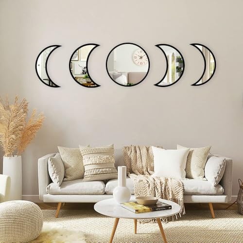 5 Pieces Moon Phase Acrylic Mirror Set – Aesthetic Wall Decor Ite...
