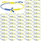 Sasylvia 20/50/100 Pcs Blue Yellow Down Syndrome Awareness Bracelets Adjustable Cord Stretch Bracelets...