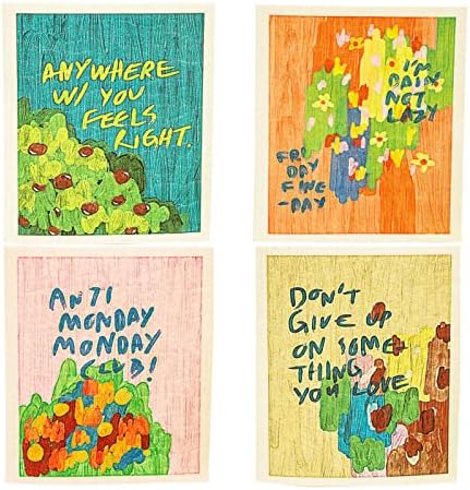 4 Pack Kitchen Towels Wood Pulp Wash Cloths Reusable Dish Cloth for Kitchen Bathroom Car 2-in-1 Washable Dry Sweeping Cloths Household Cleaning Supplies Working Day Series