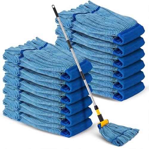 Image of Hushee 1 Pack Large Microfiber Tube Mop Heads 18 oz Heavy Duty Commercial Industrial Wet Mop Head Refill Reusable Machine Washable Looped End Mopheads for Hardwood, Tile, Laminate Floors (Blue)