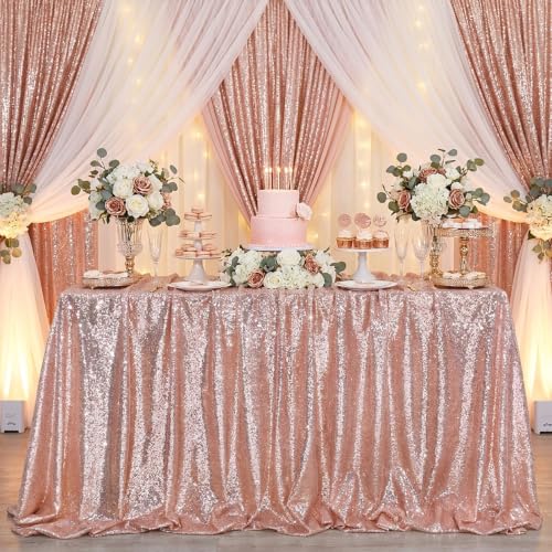 Image of Sniny Sequin Tablecloth Party Decor 90x90 Inch Blush Pink Shim Table Cloths