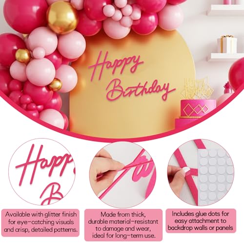 Image of TONIFUL Happy Birthday Sign for Backdrop - Hot Pink Felt Banner - Includes Dot Glue - Perfect for Birthday Party Backdrop,Wall Decor,Balloon Arch,Photo Background