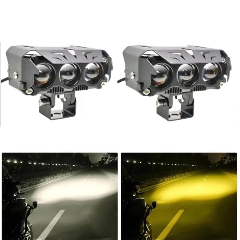 Projecteurs de moto blanc jaune à double couleur pour feux additionnels moto - 3
