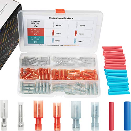 SOMELINE Lot de 120 cosses de câble thermorétractables entièrement isolées en nylon 0,3-2,5 mm² Cover