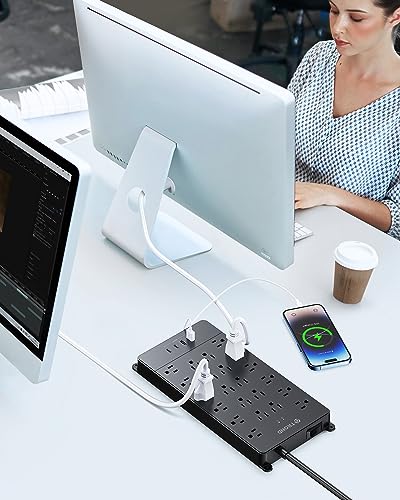 Image of TROND Surge Protector Power Strip 15ft, 4 USB Ports, 4000J, ETL Listed