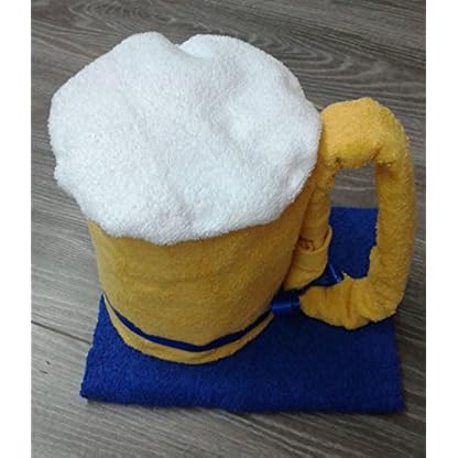 Frotteebox Geschenk-Set Bierkrug in Handarbeit geformt aus 1x Handtuch gelb (100x50cm), 3X Gästetücher – Bild 3