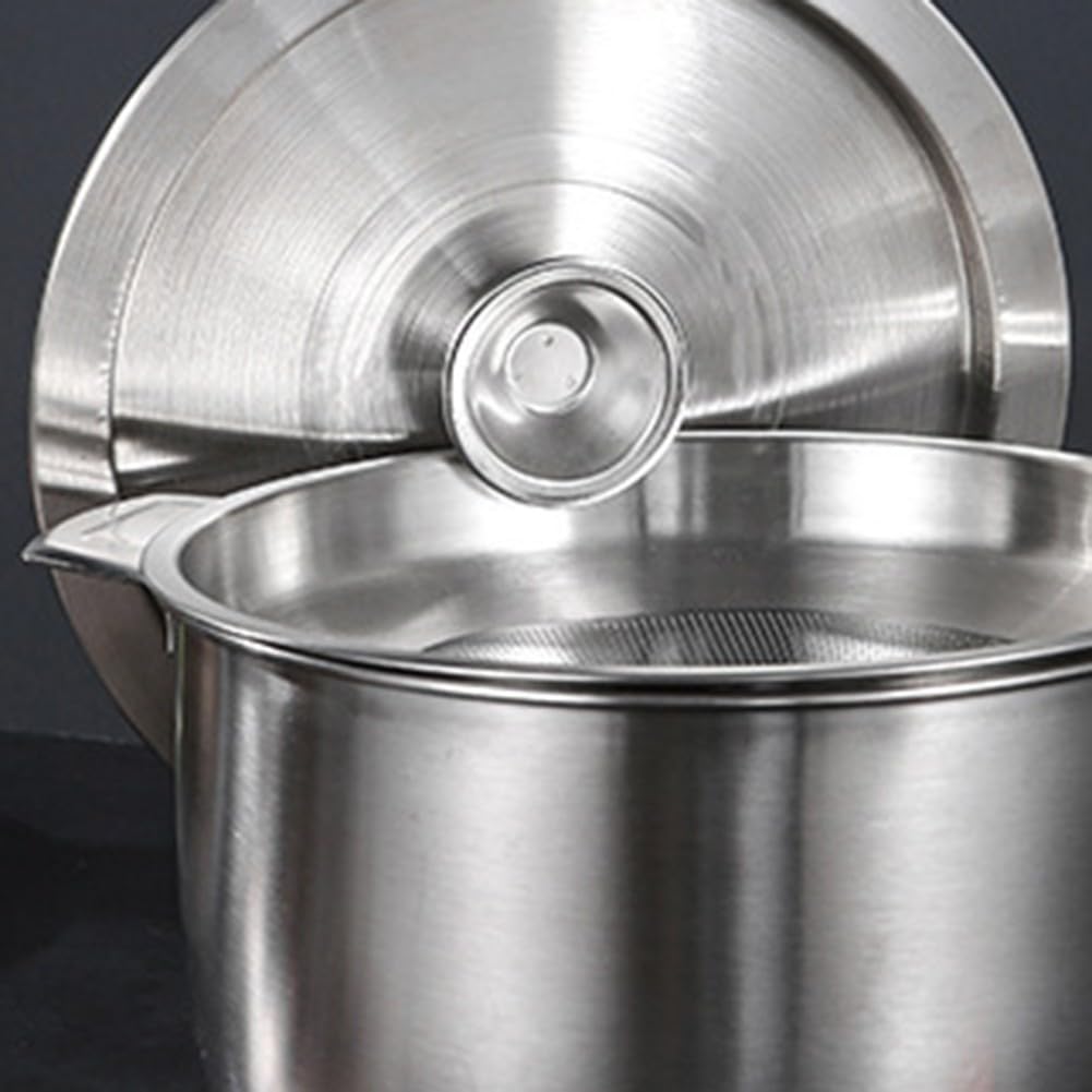 Whychstore Pot filtrant à huile en acier inoxydable avec couvercle, pot filtrant multifonction avec réservoir de stockage d'huile avec bol empilable (5,2 l)
