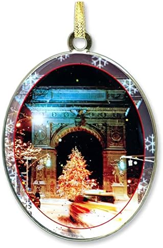 Washington Arch Christmas Tree - New York Christmas Ornament - Christmas Tree Decoration 3 x 2 1/2 Inch from Christmas in NYC Collection - Double Sided with Glitter