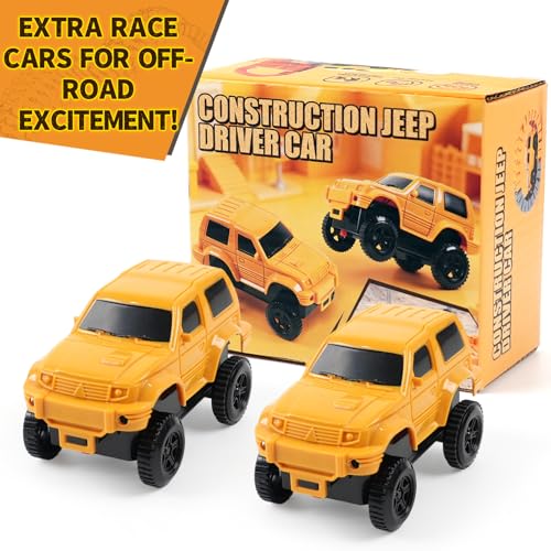 Image of Construction Race Cars Accessories for Kids - 2-Pack Engineering Electric Toy Cars, Birthday Gifts for 3 4 5 6 7 Year Old Boys, Compatible with Construction Race Car Track Set