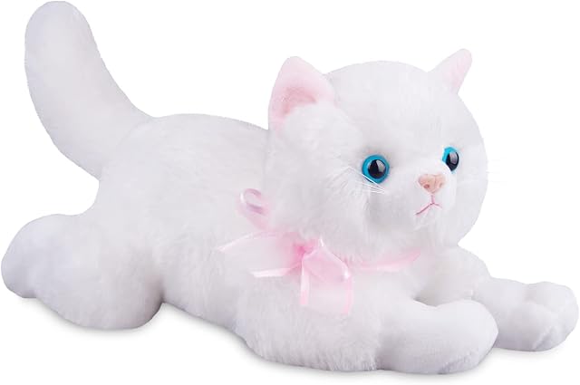White Plush Cat Stuffed Animal Cat Realistic Toy Super Soft Kitten Cuddly Kitten Pet kitty Fluffy Cat Soothing Hugging Sleeping Birthday Christmas Thanksgiving Children's Day Gift for Baby 14.96"