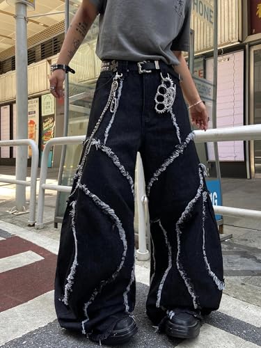 Men's Hip Hop Baggy Jeans Wide Leg Skater Jeans Vintage Loose Fit Denim Pants Streetwear Rock3