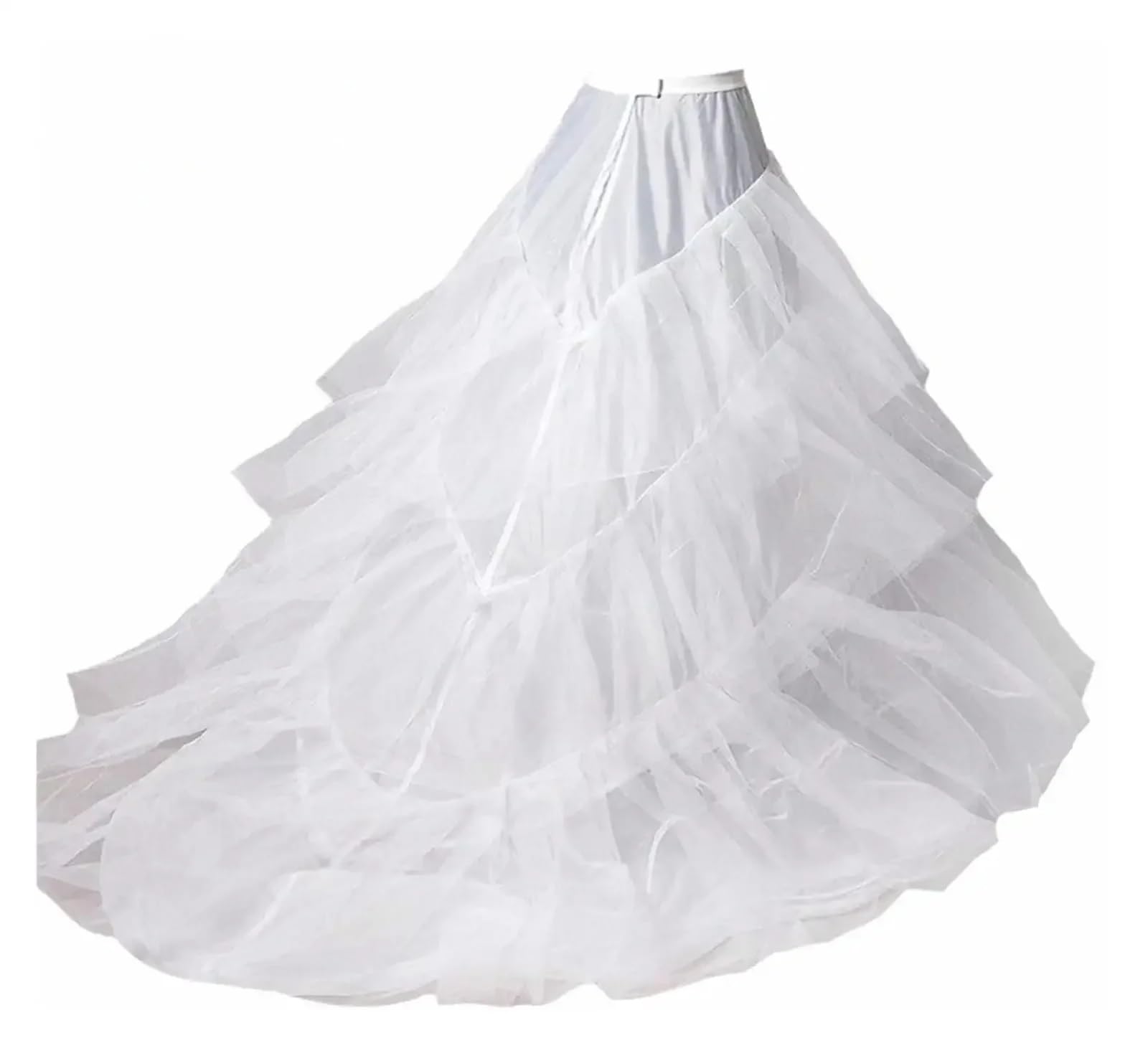 Ozlcua White Long Train Petticoat For Tail Wedding Party Dresses Crinoline 3 Hoops Underskirt
